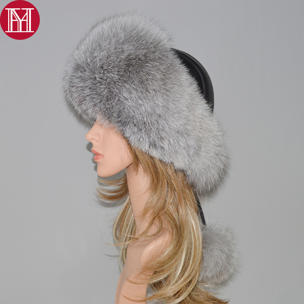 2018 New Style Winter Russian 100% Natural Real Fox Fur Hat Women Quality Real Fox Fur Bomber Hats Hot Genuine Cap