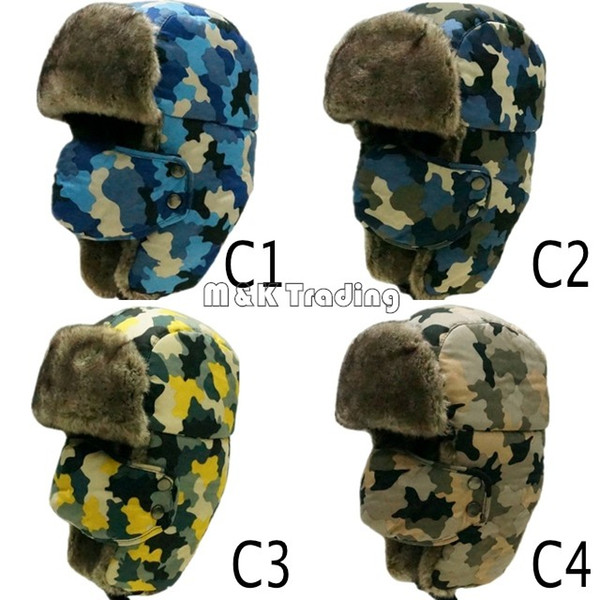 Russian Ear Flap Hat Fashion Camouflage City Hunter Same Checkered Jacquard Trapper Bomber Cap Hat Windproof 4 Colors