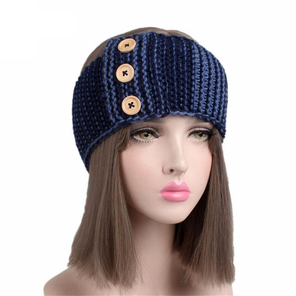 Three-wooden-buckle Wool Hair Band Ladies Headband Winter Warm Ear Protection Headgear Crochet Knitted Turban