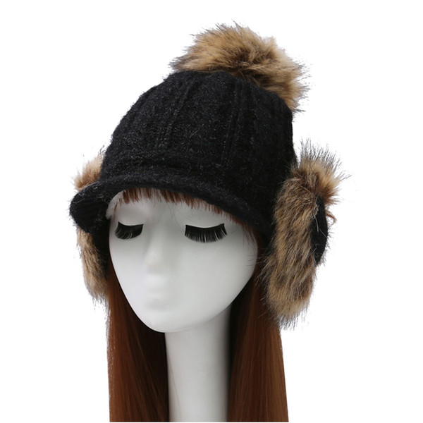 Winter Knitted Hats With Ear Flaps For Women Pompom Plus Fluffy Bomber Hats Thicken Warm Earflap Big Hair Ball Cap Gorros Fur