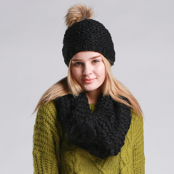 2019 new hot style fashion personality simple generous knitting hand knitting winter ladies scarf hat set with two-piece set CA901