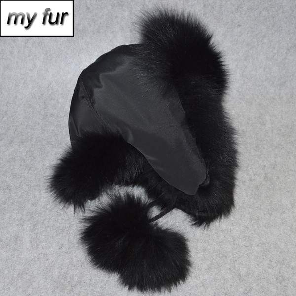 2019 New Winter Windproof Women Real Fox Fur Bomber Hat Natural Raccoon Fox Fur Ushanka Hats Warm Soft Earmuff Real Cap