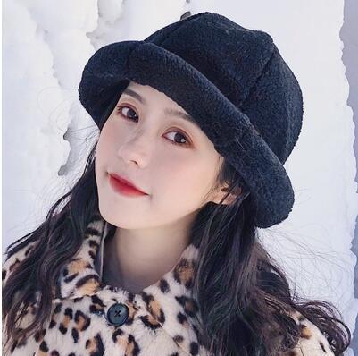 Fisherman hat lamb lamb female autumn and winter Korean version of the wild Japanese literary network red fashion basin hat female autumn an