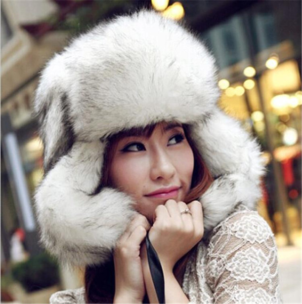 New Womens Mens Winter Faux Fox Fur Trapper Hats Thick Winter Warm Fox fur Ear Warmers Anti-wind Fur Caps Hats Free Shipping WH07