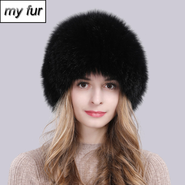 2019 Hot Sale 100% Natural Real Fox Fur Women Winter Hat Knitted Real Fox Fur Bomber Hats Fashion Warm Bomber Cap