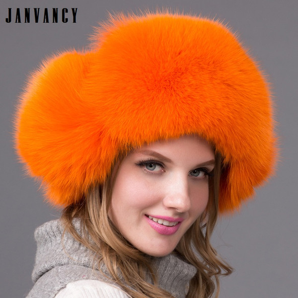 New Winter Vogue Natural real fox fur Bomber hats for Women Pompom Earmuffs Warm Snow Hat Russia Ski Genuine fox fur Cap Cossack