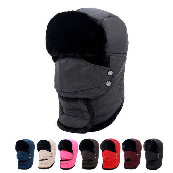 8 Color Men and Women Winter Fur Hats Outdoor Wind Snow Proof Keep Warm Mask Neck Caps trapper hats