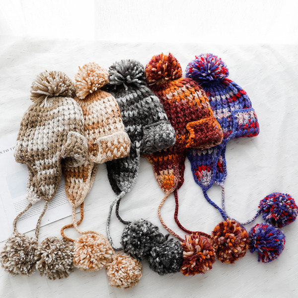 Autumn and winter women's knitting lei feng hat warm and lovely protective ear ball hat hooded knitting hat