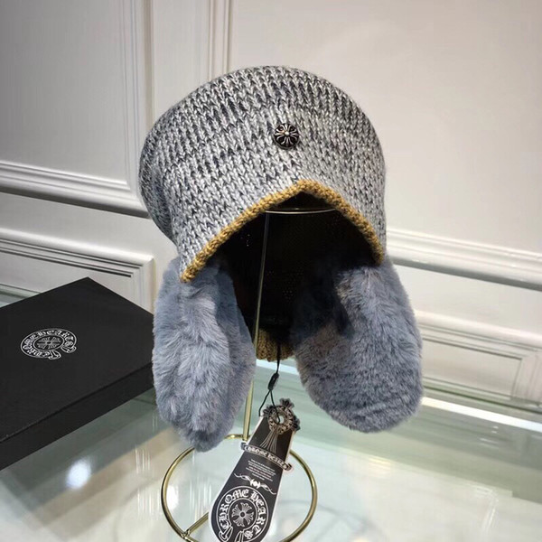 Designer hats caps men women Luxury Knitted Hats Rabbit Wool earmuff unisex warm knitting hat cap Santa C Brand hats America Free Shipping