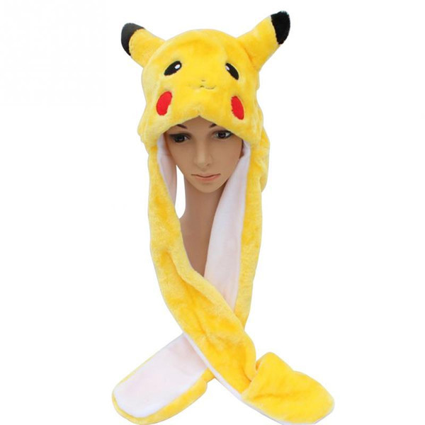 Pikachu Cartoon Plush Animal Faux Fur Full Hood Kids Hat Women Children Costume Beanie with Long Scarf Mittens Gloves Earmuffs
