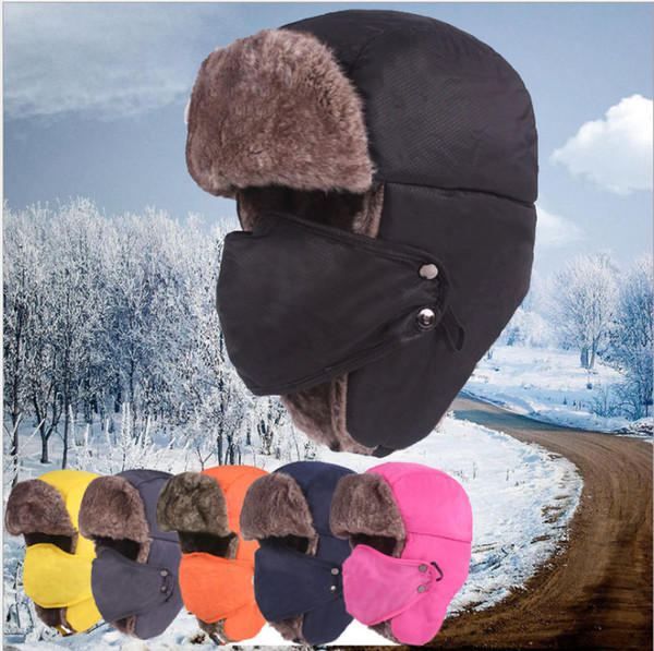 Hot Sale Winter Trapper Hats Cotton Men Women Unisex Lei Feng Hat Outdoor Windproof Thicken Warm Cotton Cap With Masks Cycling Hats