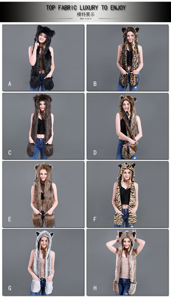 faux fur imitation fur women men caps scarves gloves fashion plush animal Hot-selling winter cute cartoon gifts