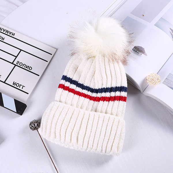 1pcs Womens knitting hats Caps 2018 Winter Fashion knit stripe Splicing Keep warm Bomber Hats Ladies Weave Lovely Ear guard