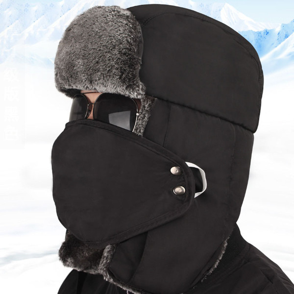 Vintage Winter Cotton Fur Hat Bomber Hats for Men Women Keep Warm Earflap Thicken Balaclava Skull Ski Caps with Mask Unisex Trapper Hats