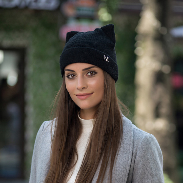 Women'S Hats Winter Europe And America Cute Fashion Casual Warm New Cat Ears Knitted Wool Hats A Variety Of Colors Optional