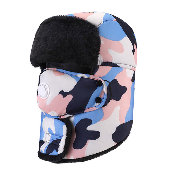 Solid Camo Winter Trapper Hats with Ear Flaps Ushanka Aviator Russian Hat Winter Outdoor Warm Hats for Men Women Skiing Sport Windproof cap