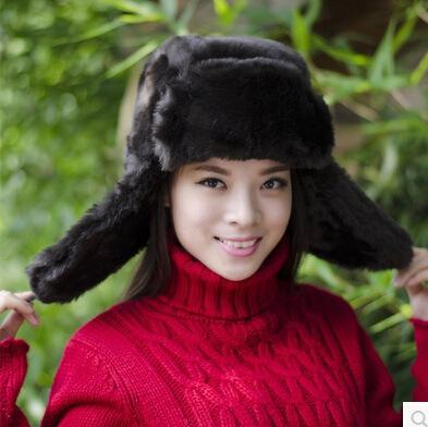 New Russian Trapper Hat For Women Genuine Fur Thicken Male Winter Fur Hats Winter Outdoor Leather Bomber Hats women