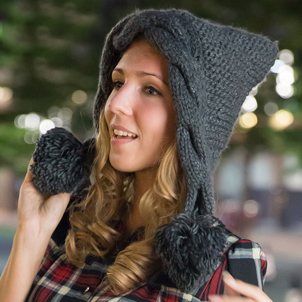 Sedancasesa Female Knitted Hats High Quality Cute Christmas Gifts Keep Warm Women Winter Knitted Beanie Hat with Pompom AA130820