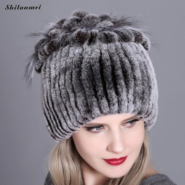 Women Fur Hat For Winter Natural Rex Rabbit Fox Fur Cap Russian Female Headgear 2019 Brand New Fashion Warm Beanies Cap