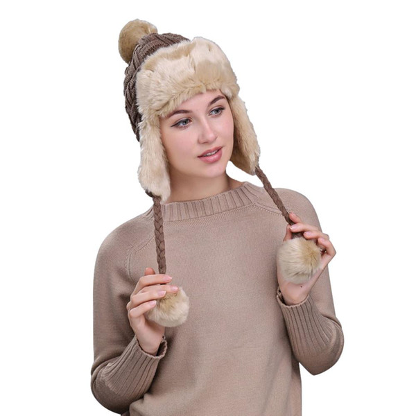 ChamsGend 2017 Hot Sale Warm Women Winter Hat with Ear Flaps Snow Ski Thick Knit Wool Beanie Cap Hat Dropship 171020