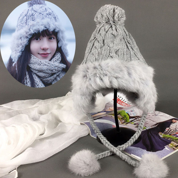 New Warm Winter Hats for Women Pompom Balls Rabbit Fur Hat For Ladies Girls Thicked Velvet Snow Caps Beanie Bonnet Femme