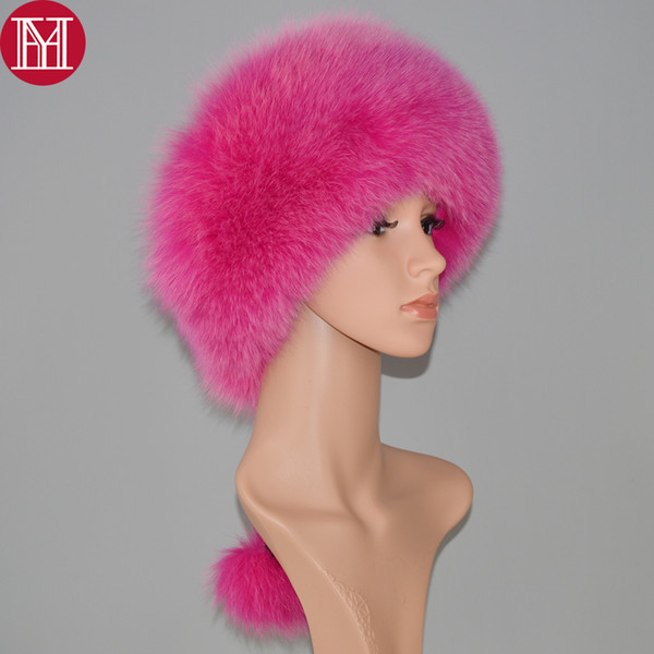 2018 New Style 100% Natural Real Fox Fur Hat Women Real Fox Fur Bomber Hats Girl Brand Winter Russian Genuine Cap