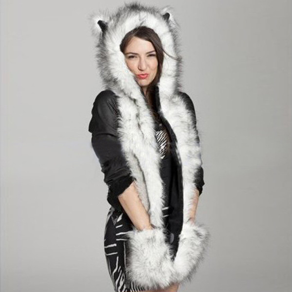 Wholesale- Women Faux Fur Hat Beanie Warm Winter Keep Warm Lady Hat with Pocket