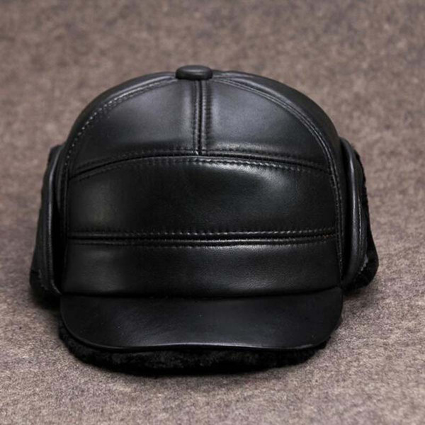All Black Leather Ear Cap Baseball Cap In Autumn And Winter Outdoor Mens Tourist Warm Cap