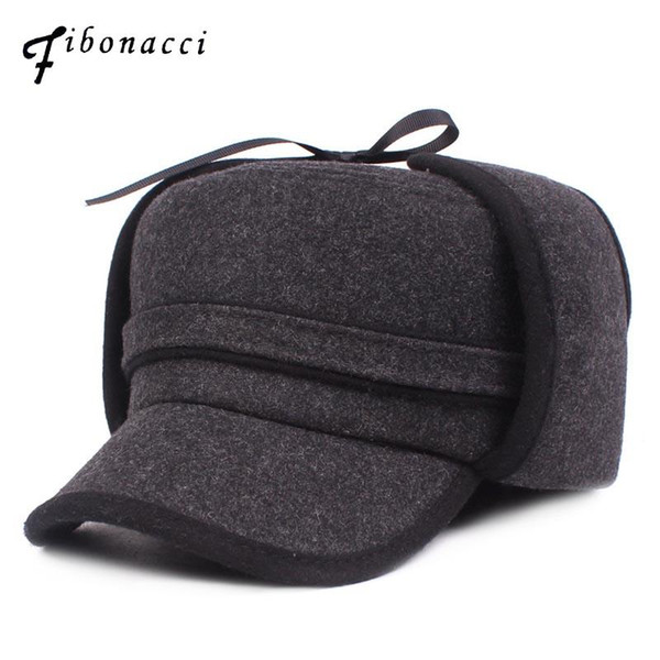 Fibonacci Winter Men Bomber Hat Plush Inside Windproof Warm Ear Protect Bomber middle Aged Old Age Hats Russian Ushanka Cap