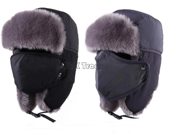 Warm Upgraded Unisex Winter Fleece Lined Nylon Russian Ear Flap Hat With Masks Tapper Hats Windproof Waterproof 5 Colors
