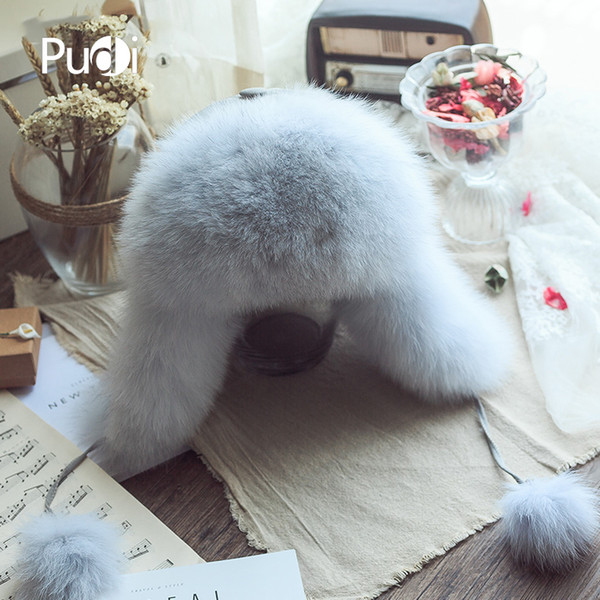 Pudi HF810 women's real fur hat girls genuine fox raccoon fur fashion casual winter warm cute hat