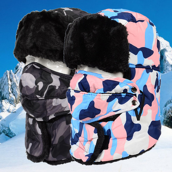 Camouflage Bomber Hat Winter Men's Earflap Russian Ushanka Hats Women Warm Camouflage Warm Motorbike Trapper Hats