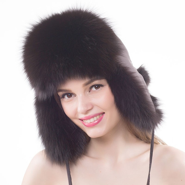 Winter New Style Genuine Real Fox Fur Hat Women 100% Natural Real Fox Fur Cap Casual Warm Russia Bomber Caps