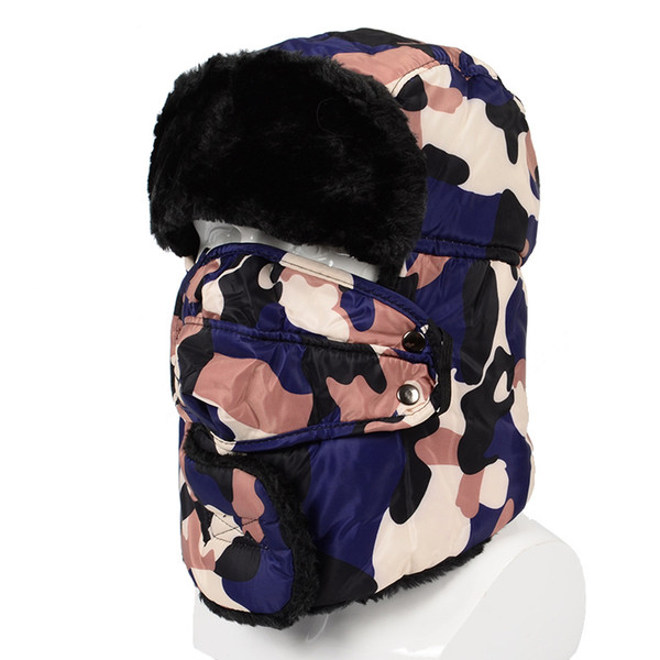Camouflage Bomber Hat Winter Men's Earflap Russian Ushanka Hats Women Warm Camouflage Warm Motorbike Trapper Hats