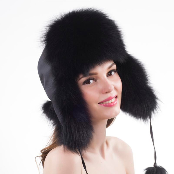 2018 New Winter Lady Style Genuine Real Fox Fur Hat Women 100% Natural Real Fox Fur Cap Casual Warm Russia Bomber