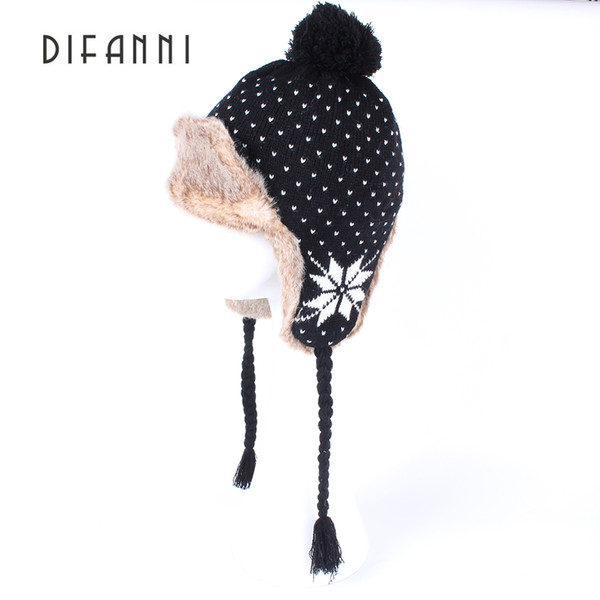Wholesale- Difanni Winter Hat Bomber Hats For Men Women Thicken Balaclava Cotton Fur Winter Earflap Keep Warm Caps Russian Skull Mask 141