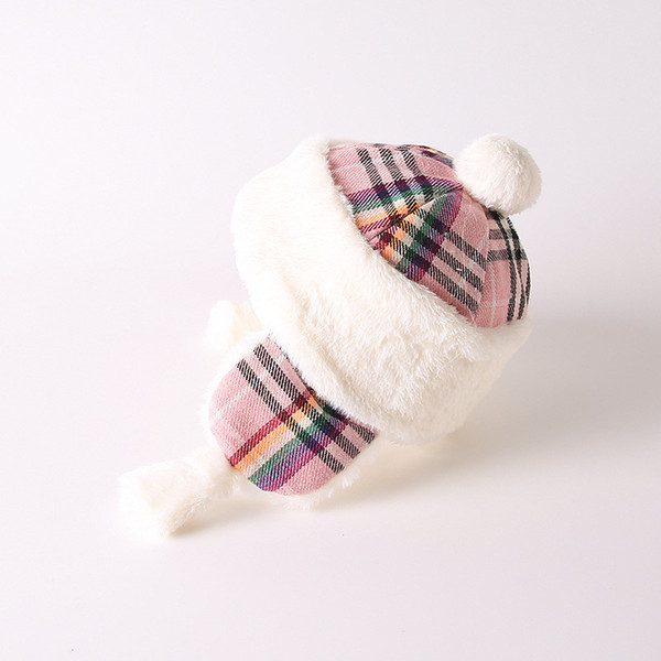 Winter children's colored plaid plus velvet Lei Feng hat winter 2 years old men and women baby outdoor warm hat