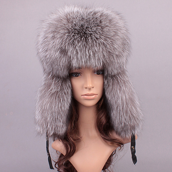 ussian leather bomber leather hat women winter hats with earmuffs trapper earflap cap man real raccoon fur black fox hatska