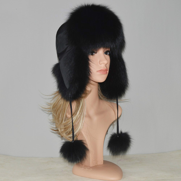 New Style Winter Genuine Real Fox Fur Hat Women 100% Natural Real Fox Fur Cap 2018 Quality Warm Russia Real Fox Fur Bomber Caps