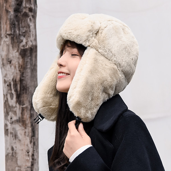 EOEODOIT Women Cold Winter Bomber Hats Warm Thick Fur Added Warm Ear Protector Caps Visor Hat For Girls