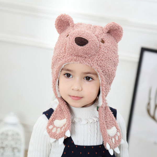 Kids Bear Winter Hats Girl Trapper Hats warm Caps Casual Outdoor Hats winter Thicken Cotton Ski Beanie Caps mk931