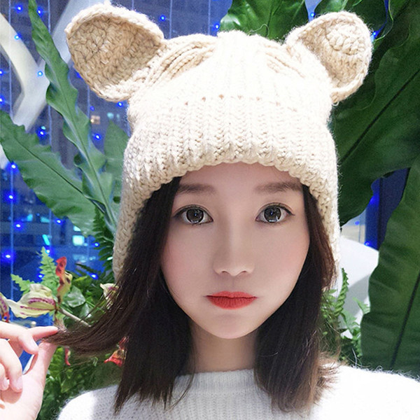 European and American fan girls cute cartoon cat ears autumn and winter warm earmuffs hand-woven thick wool hat