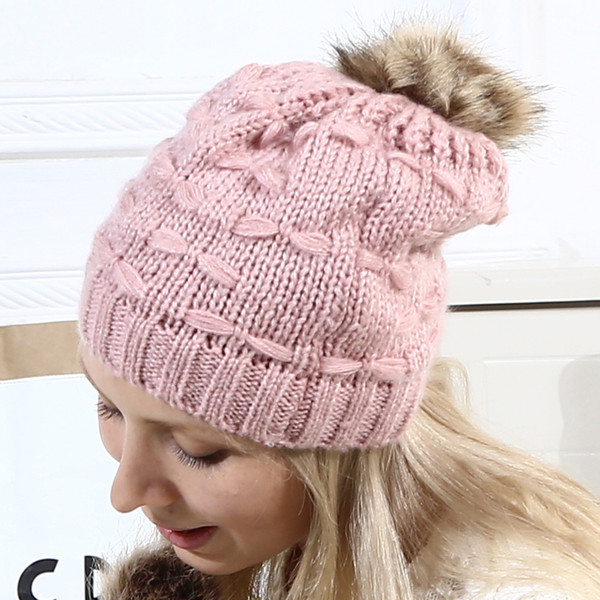 warm hat Autumn and winter warm ear protection Mohair Crochet Knit Lady Hat Pom Pom Ball fashion elasticity Xmas Beanie