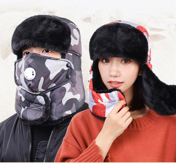 Women men Warm Trapper Hats Ear protection Solid color camouflage hat Outdoor Skiing Sport Windproof Thicken cap QQA141