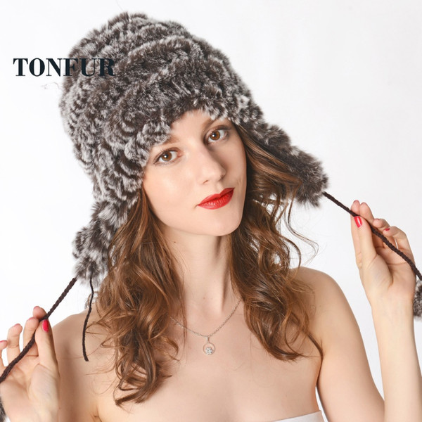 Wholesale- New Women Winter Warm Real Natural Genuine Rabbit Fur Cap Headwear Winter warm Hat Free Shipping DNT8356
