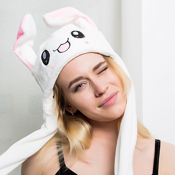 Womens Cartoon Rabbit Ear Hat Can Move Airbag Magnet Cap Plush Caps For Women Gift Record Video Dance Toy