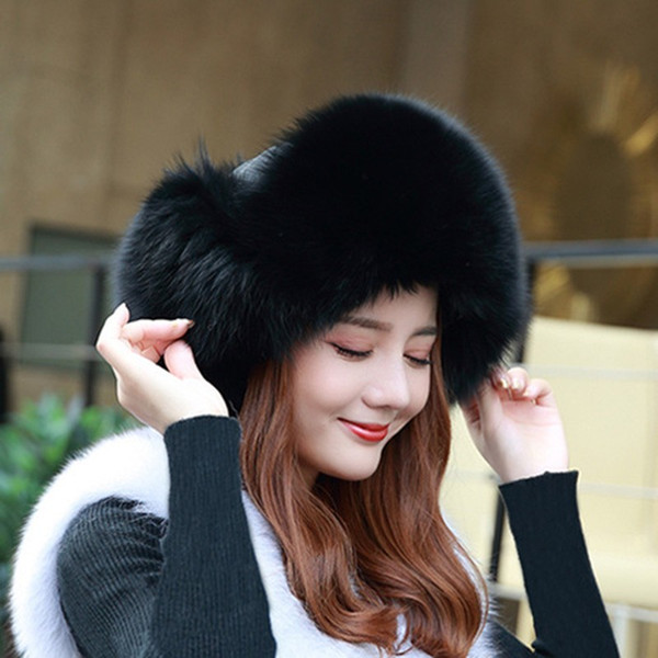 Winter Keep Warm Leather And Fur Lei Feng Pilot Hat Fox Hair Leather And Fur Caps Woman Thin Skiing Caps Russian Touca Inverno