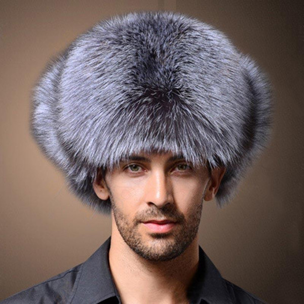 New High Quality Mens Faux Fox Fur Winter Hats Lei Feng Hat With Ear Flaps Warm Snow Caps Russian Thicken Hat Bomber Cap