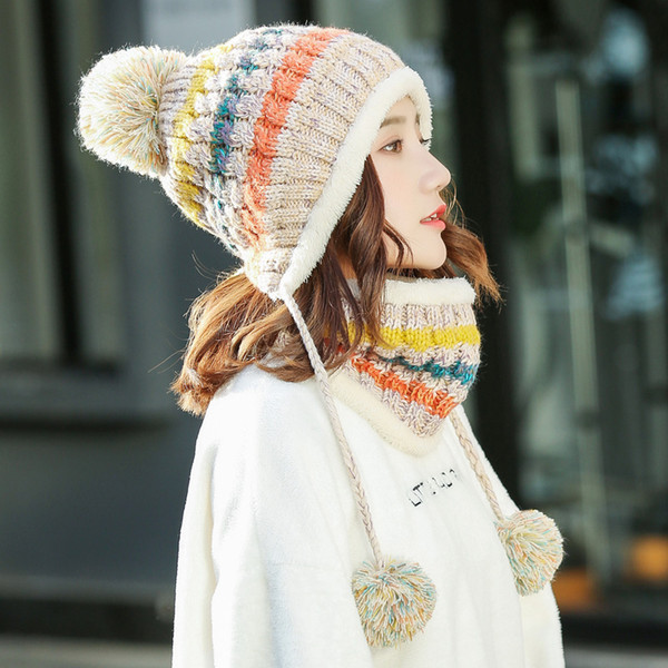 2018 Hat female autumn and winter fashion sweet and lovely knitted wool hat winter plus velvet warm ear protection tide