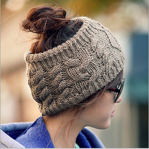 2018 New autumn and winter no-top twisted knit wool hat fashion headband warm headgear